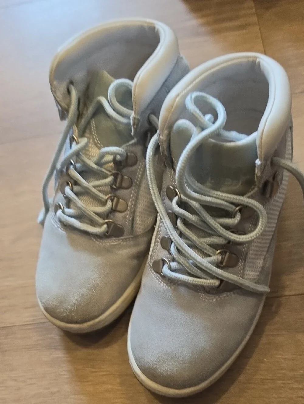 Kids Light Gray Lace-Up Ankle Boots with Cushioned Collar